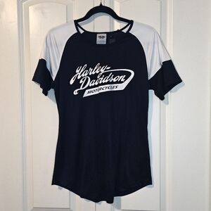 Harley-Davidson Womens Black & White Short Sleeve T-Shirt Sz L
